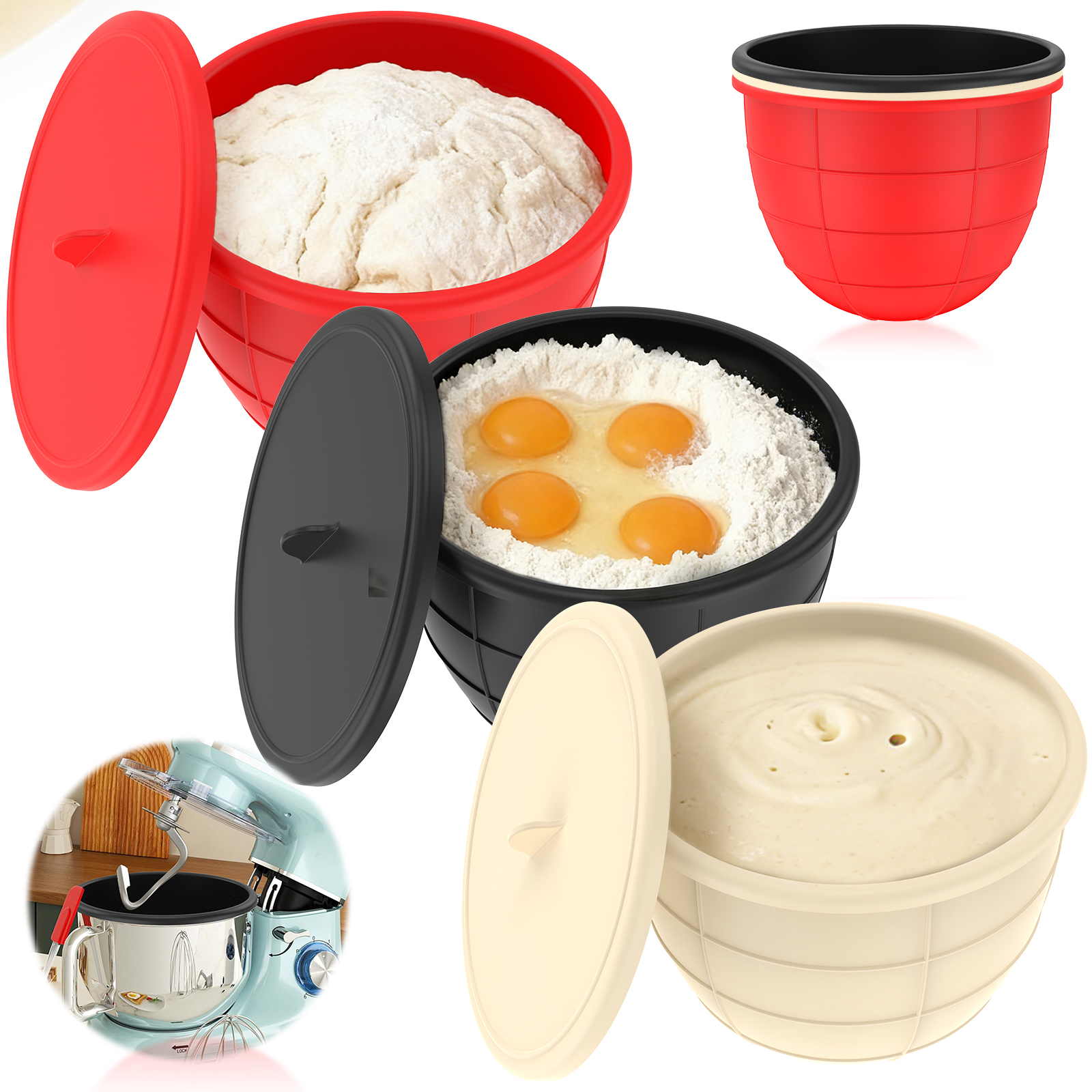 Kitchen Aid Baking Lid - 3 Pcs Kitchen Silicone Bowl Insert