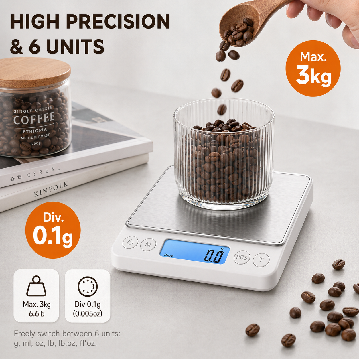 Kitchen Baking Scale - 5kg/1g Digital Kitchen Scale, LED Display,