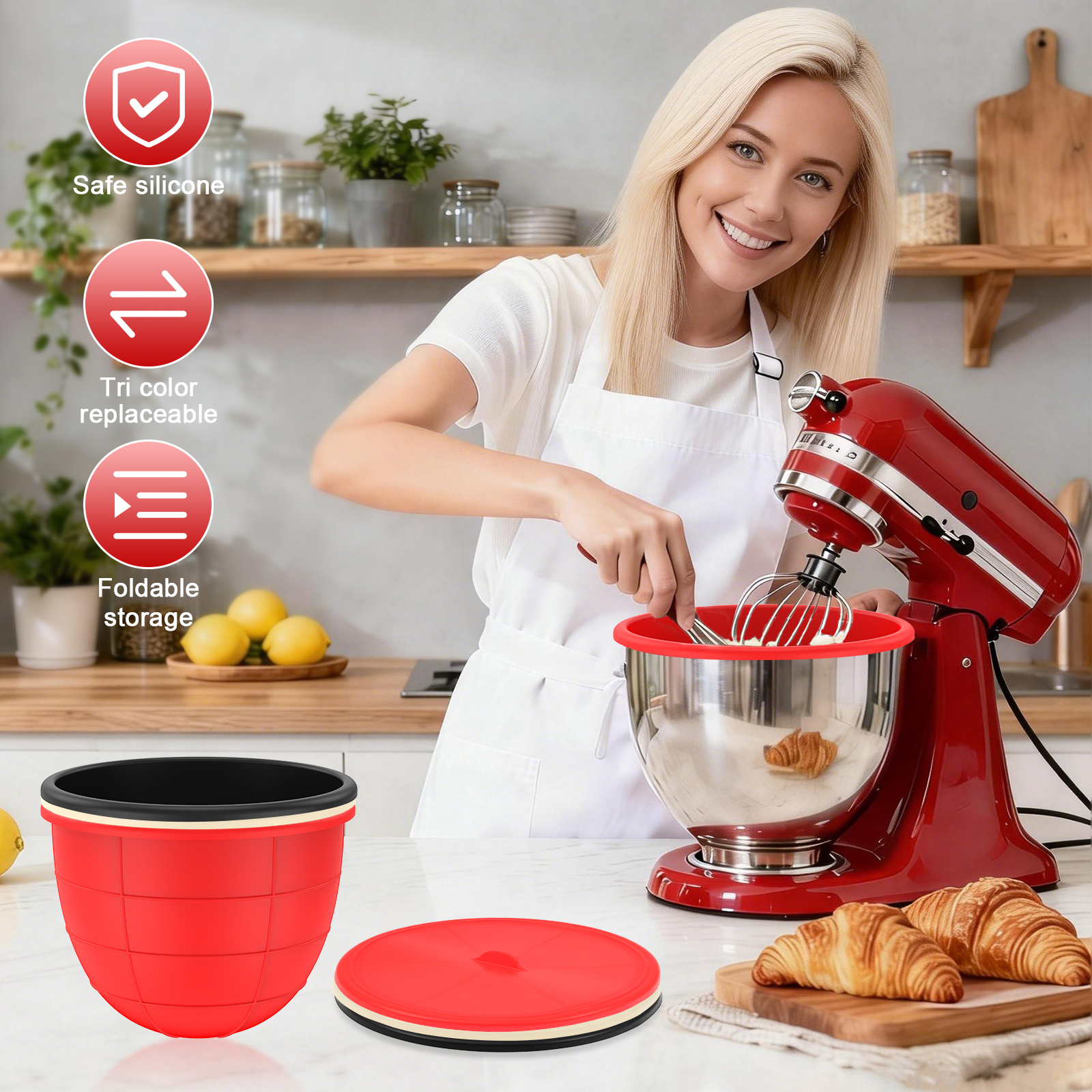 3 Pcs Kitchen Silicone Bowl In - Kitchen Aid Baking Lid ulasan dan harga