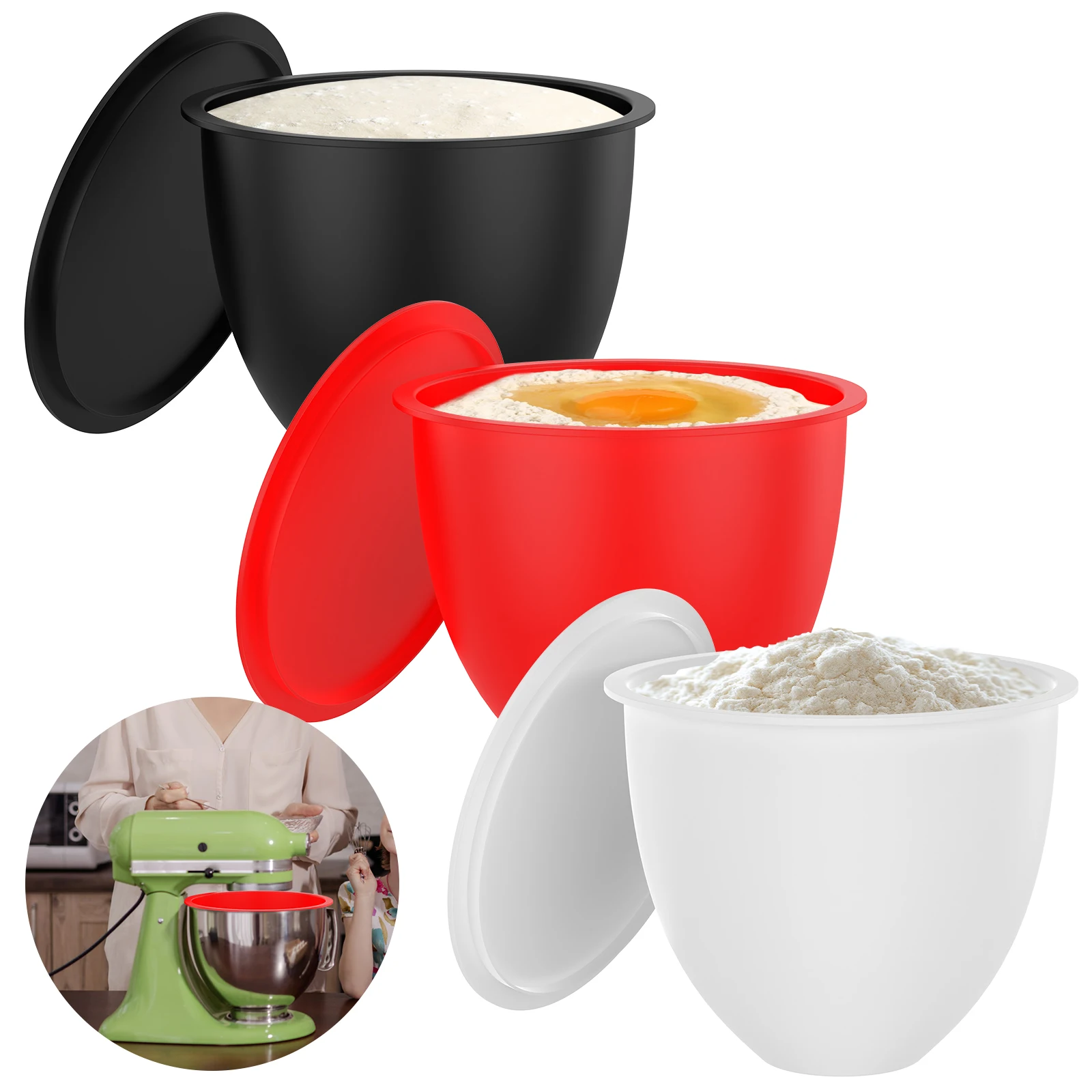 3Pcs Silicone Bowl With Lids I - Kitchen Aid Baking Lid ulasan dan harga