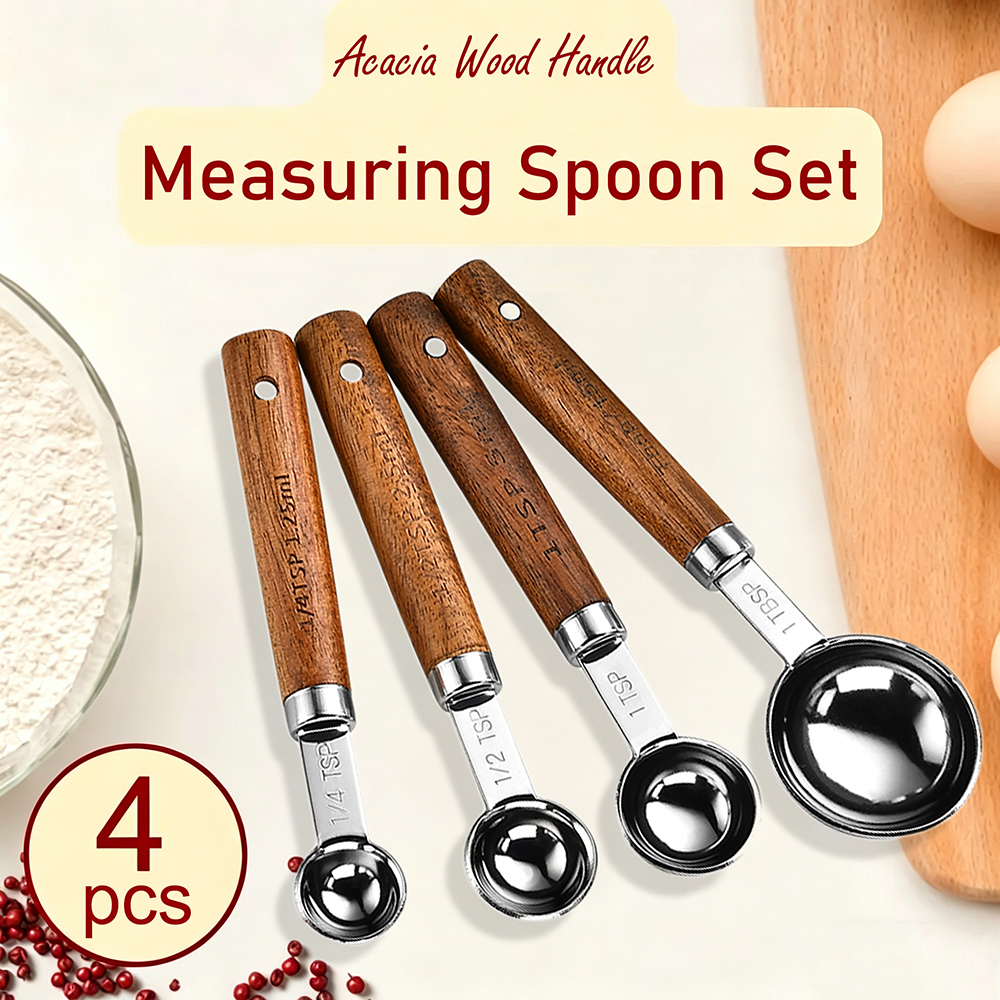 4Pcs/Set Silver Wooden Handle  - Kitchen Baking Scale ulasan dan harga