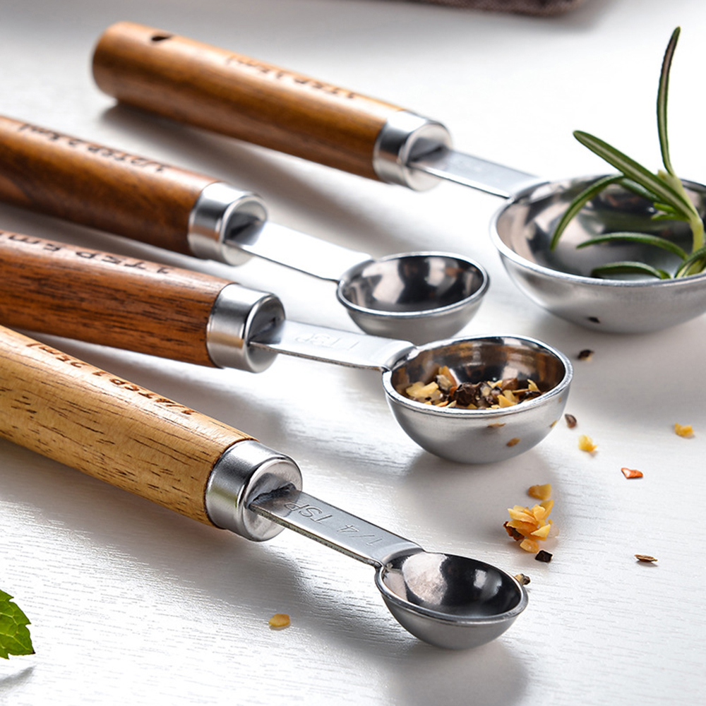 4Pcs/Set Silver Wooden Handle  - Kitchen Baking Scale ulasan dan harga