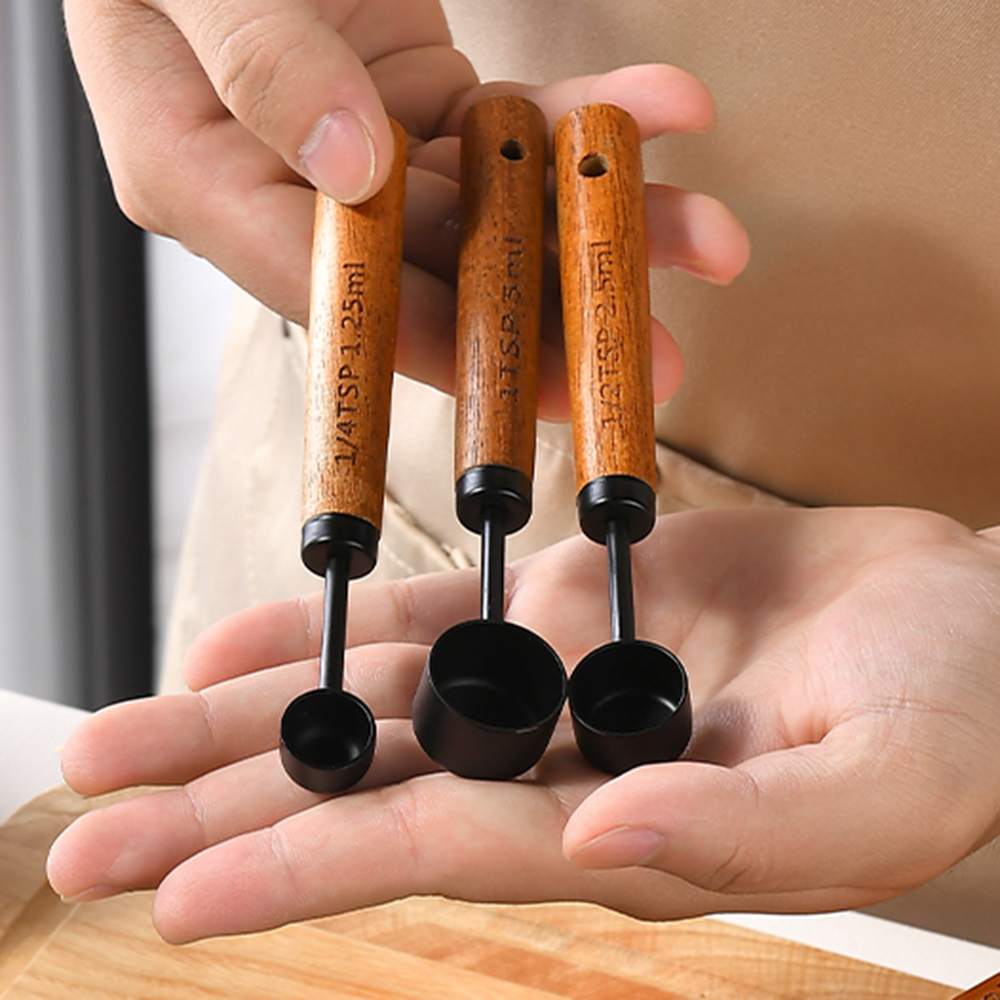 4Pcs/Set Silver Wooden Handle  - Kitchen Baking Scale ulasan dan harga