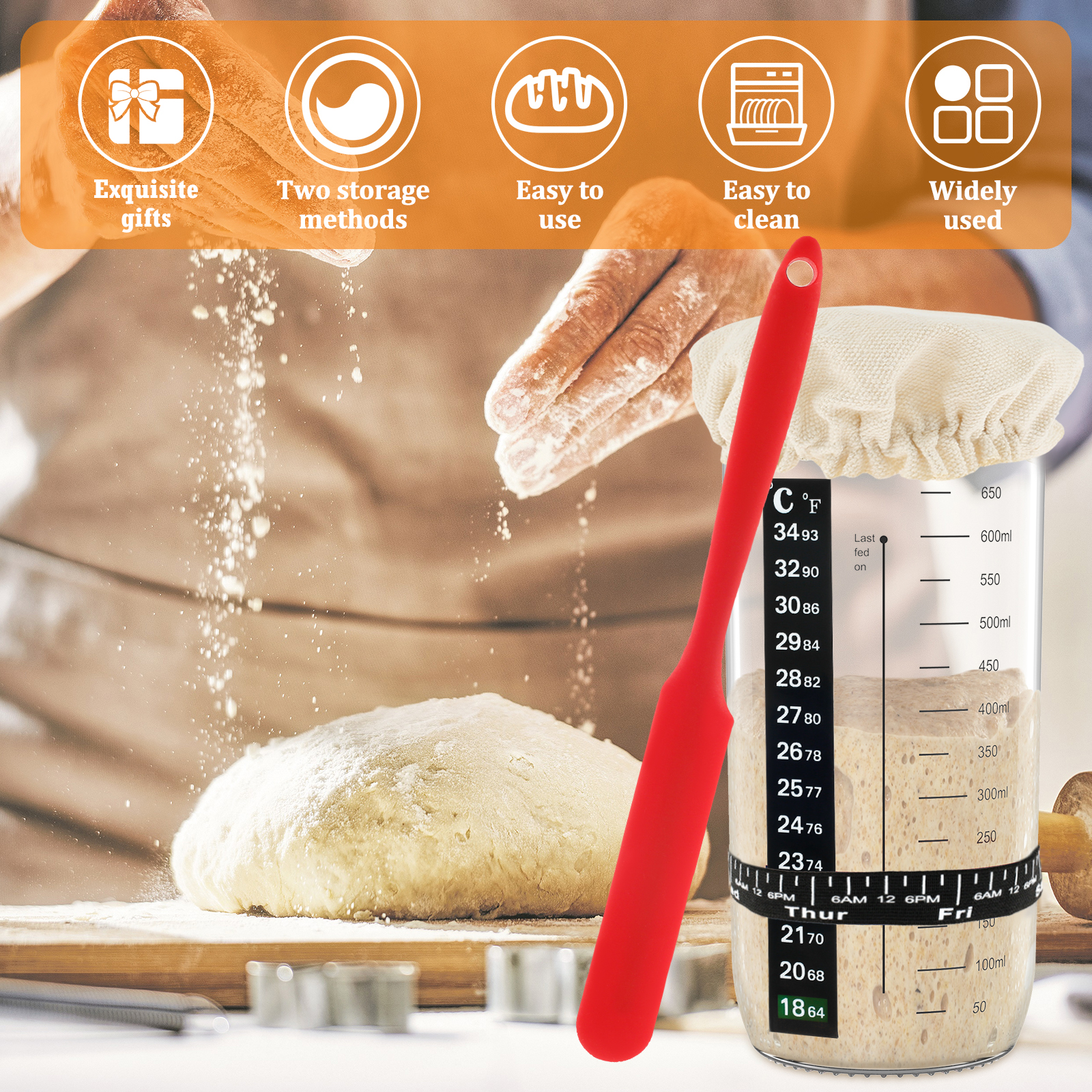 7Pcs Dough Starter Jar Laber S - Kitchen Baking Cloth ulasan dan harga