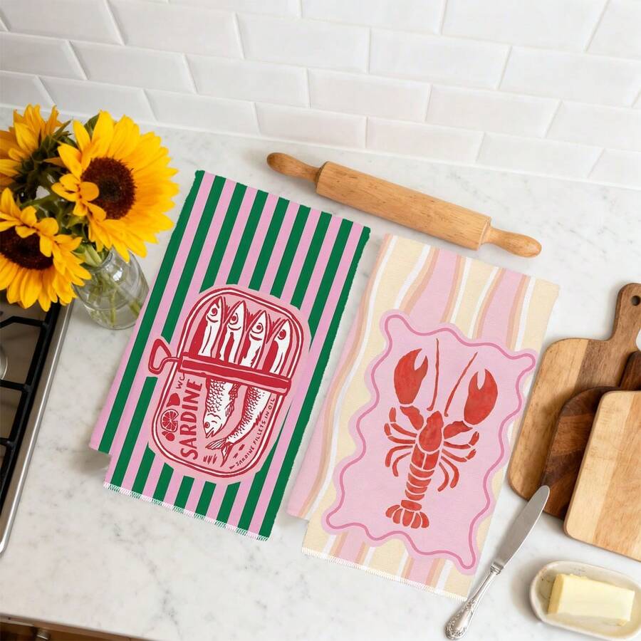2Pcs, Pink and Green Striped S - Kitchen Baking Cloth ulasan dan harga