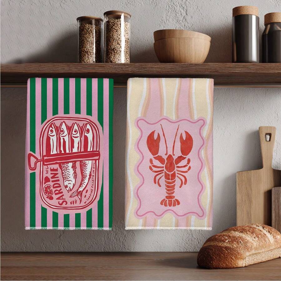 2Pcs, Pink and Green Striped S - Kitchen Baking Cloth ulasan dan harga