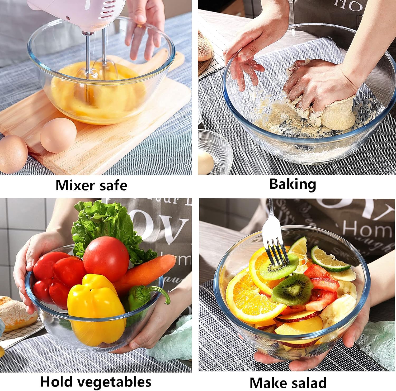 Glass Mixing Bowl Set of 3 for - Kitchen Baking Cooking ulasan dan harga