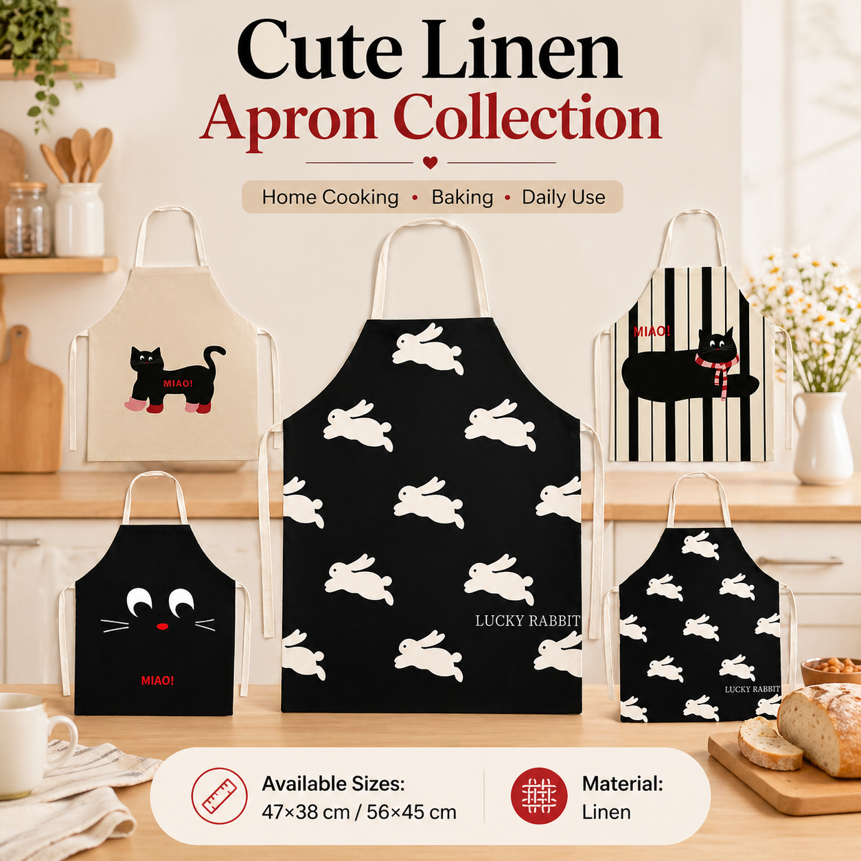 Cute Black Cat White Rabbit Li - Kitchen Baking Cloth ulasan dan harga