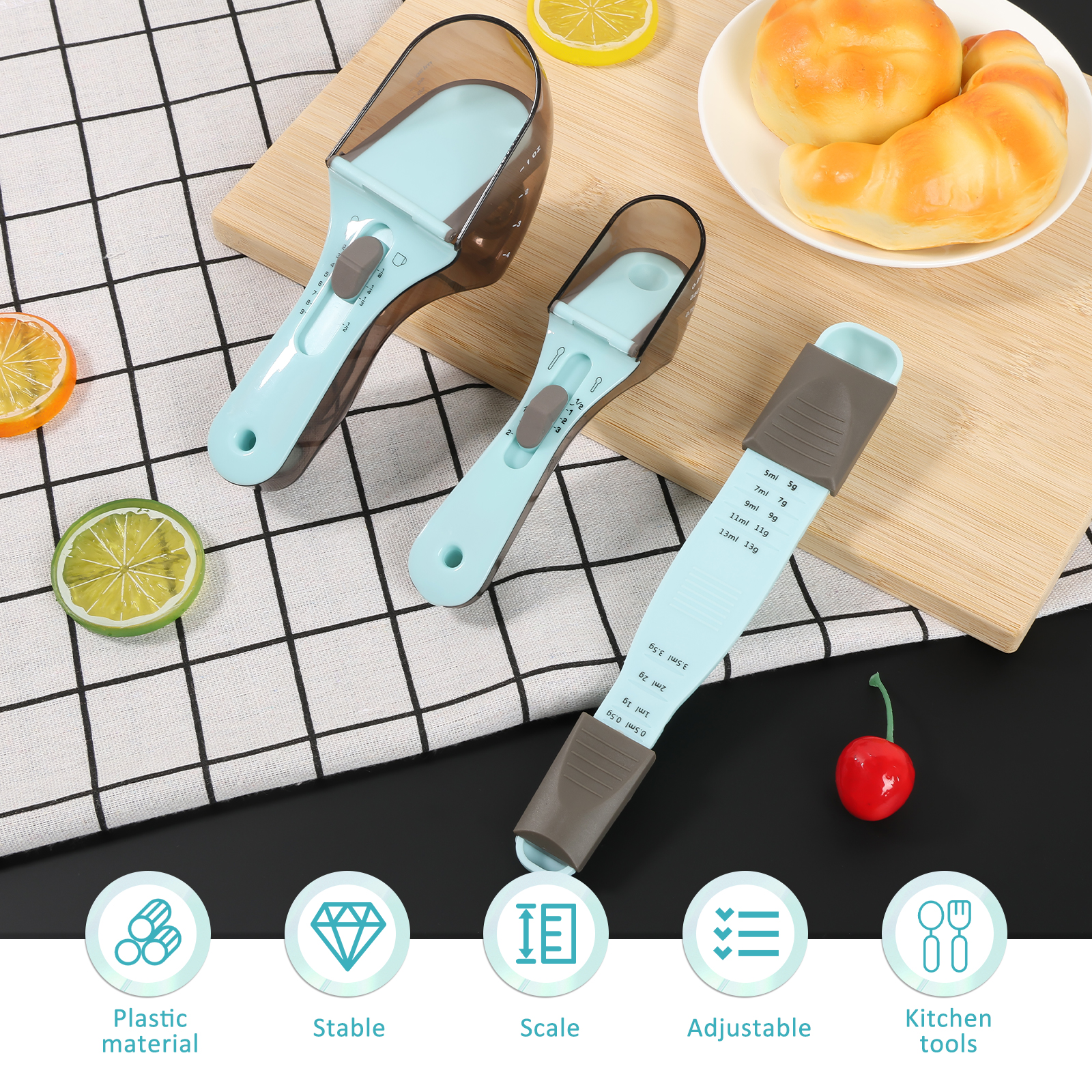 3Pcs Measuring Spoon Set Adjus - Kitchen Baking Scale ulasan dan harga